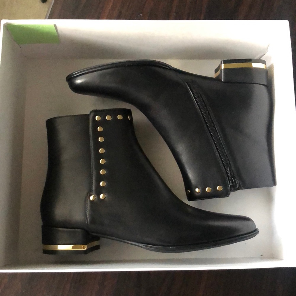Black Neiman Marcus booties gold studs and heel